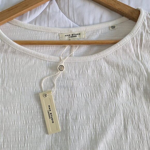 Max Studio Top Size 3X White Cinched Sleeve Jersey Dropped-Shoulder Blouse NWT - Picture 6 of 14